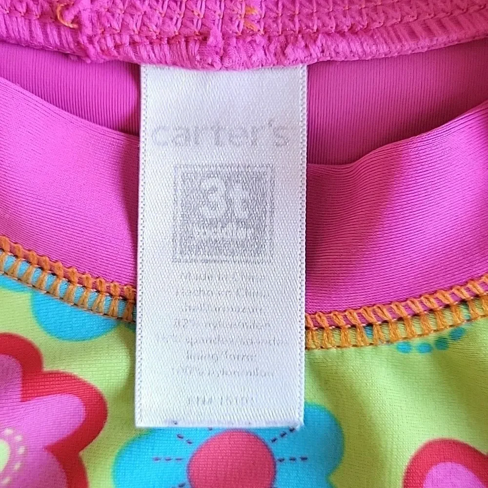 CARTER'S Floral Rash Guard Swim Tee Shirt size 3T Pink Green Blue Orange